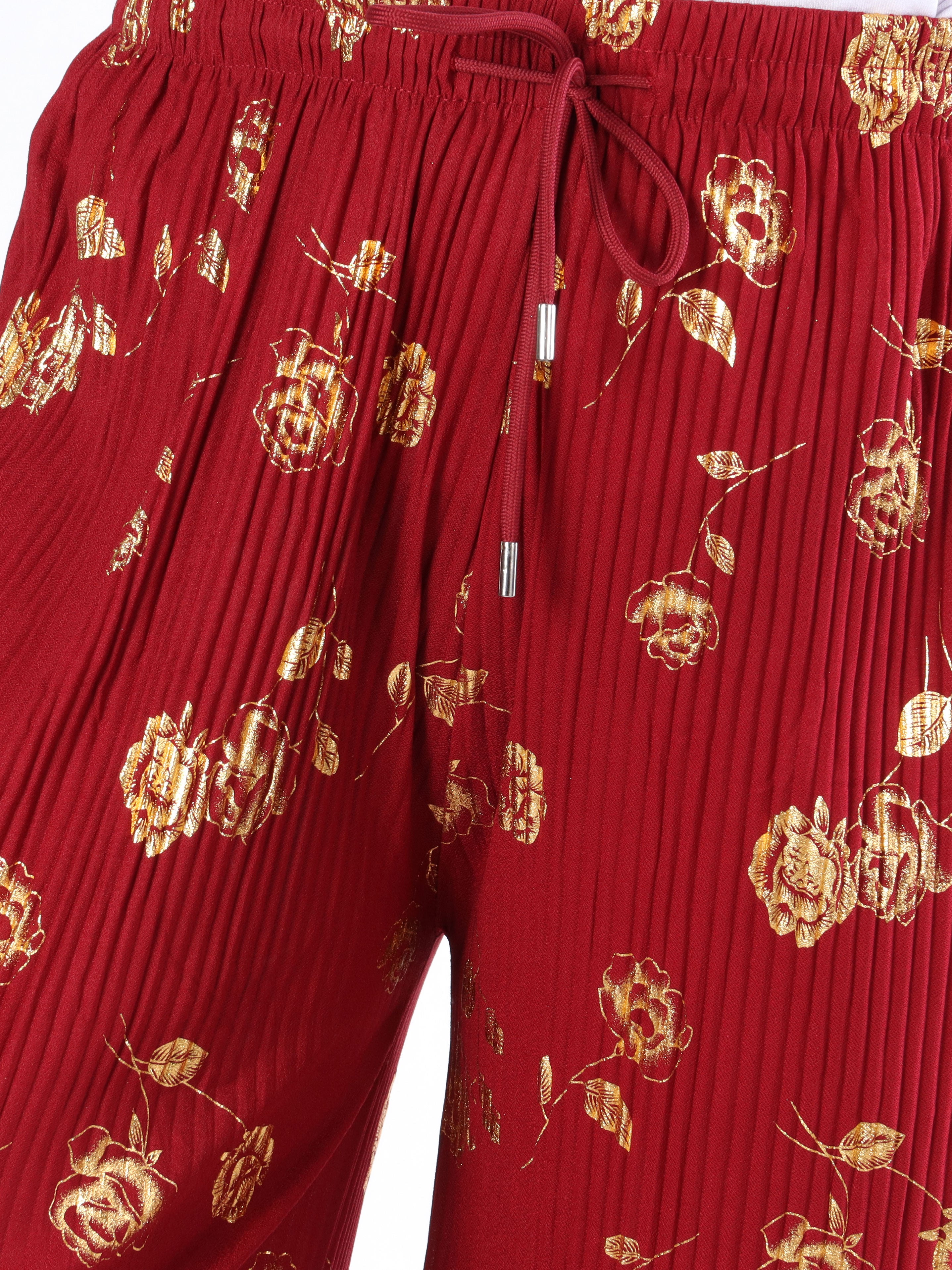 Alpha - Plisserede bukser med guldblomster